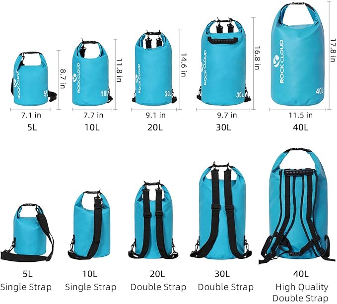 ROCK CLOUD Dry Bag Waterproof 10L Dry Sack for Kayaking Rafting Boating Beach Surfing Swimming Canoe Camping Hiking Fishing Ski, Lake Blue