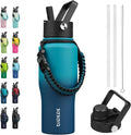 BJPKPK Insulated Water Bottles with Straw Lid, 23oz Metal Water Bottle with 2 lids & Paracord Strap, Double Wall Stainless Steel Vacuum Tumblers, Cups, Mugs, Thermo for Hot& Cold Drinks, Sea