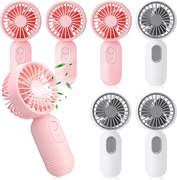 Rossesay 6 Pcs Mini Portable Fan Bulk Cute Handheld Lightweight Small Little Personal Hand Eyelash Fan 3 Speeds USB Rechargeable for Women Men Indoor Outdoor Makeup Travel (Whit,Pink)