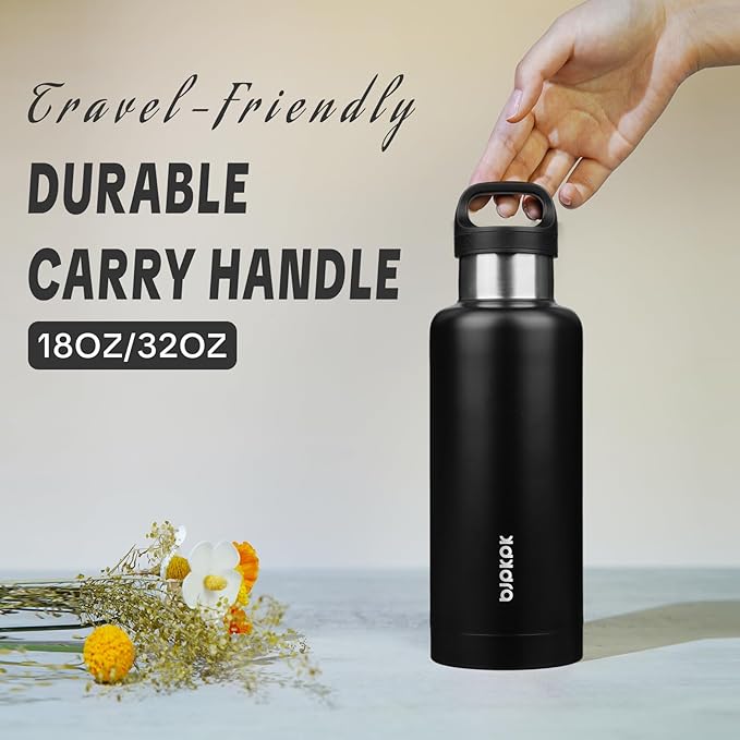 BJPKPK Insulated Water Bottle 32OZ Stainless Steel Water Bottle with Handle Double Walls Vacuum Insulated BPA Free Flask, Black