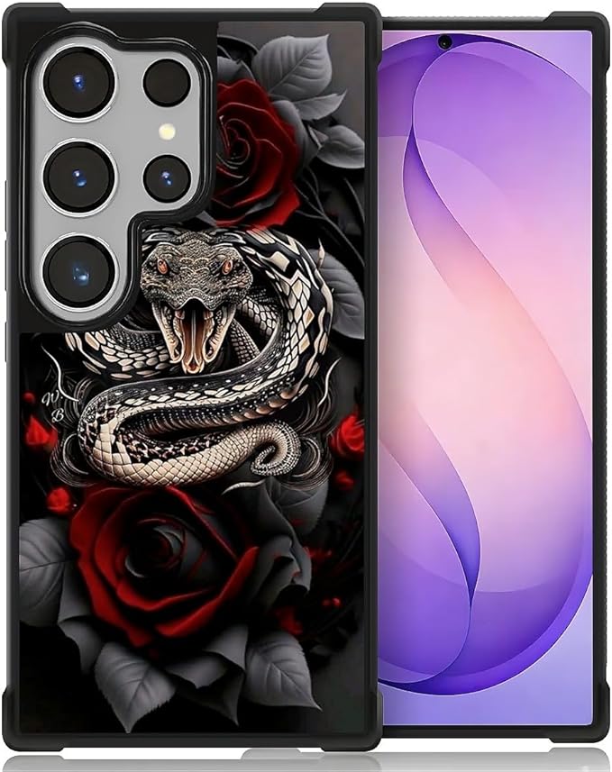 for Samsung Galaxy S26 Ultra Case,Graphic Design for Girl Boy Soft Silicone Hard Acrylic Shock Protection Designed for Samsung Galaxy S26 Ultra Entwined Rose Snake Pattern