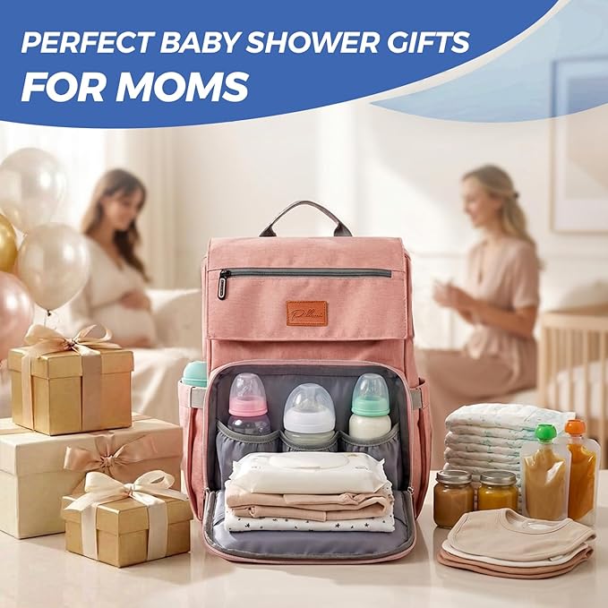 PILLANI Baby Diaper Bag Backpack - Large Bag for Boys & Girls, Waterproof Diaper Backpack - Travel Diaper Bags w/Changing Pad, Baby Registry Search & Shower Gifts - Essentials Must Haves Newborn Stuff