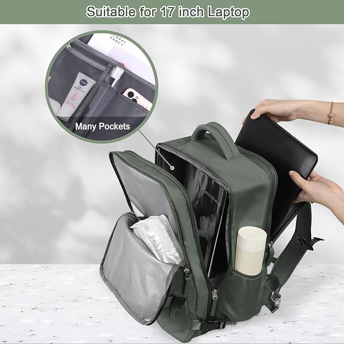 Sinaliy Large Expandable Travel Backpack for Men and Women, 17 Inch Laptop, Waterproof, Casual, College Bookbag, Backpack for Women, as Person Item Flight Approved
