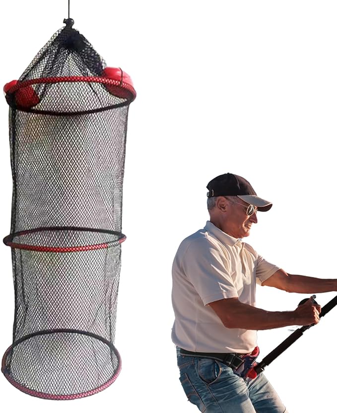 Fish Basket – 25x30cm/25x60cm/25x90cm Nylon, Portable Net Pen, Live Catch System | Perfect for Bank Fishing Activities, Boat Side Storage, Bait Preservation Needs, Outdoor Sports Gear