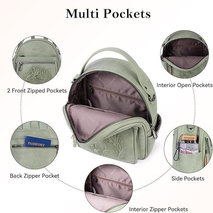 Mini Backpack Purse for Women,Embossed Leather Small Backpack Fashion Travel Backpacks Daypacks Shoulder Handbag (GREEN-Rabbit)