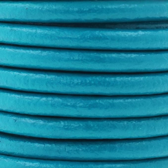 Mandala Crafts Round Genuine Teal Leather Cord for Jewelry Making – 5mm Cowhide Leather Rope String Lace for Kumihimo – 4.4 Yards Cowhide Craft Cording Spool