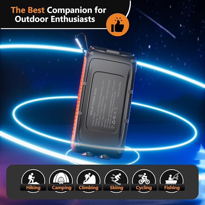 Solar Charger Power Bank 49800mAh Portable Solar Phone Charger with 2 USB-A and Type-C Interface, 15W Fast Charging for iPhone, Samsung etc. Portable Battery Charger with Dual Flashlight for Camping