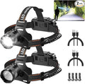 Super Bright Aluminum Headlamp 2Pack, Rechargeable Headlamp High Lumen, 90° Adjustable Focus Head Lights for Forehead, Head Lamps LED Rechargeable, Waterproof Headlamps for Adults Camping Hard Hat