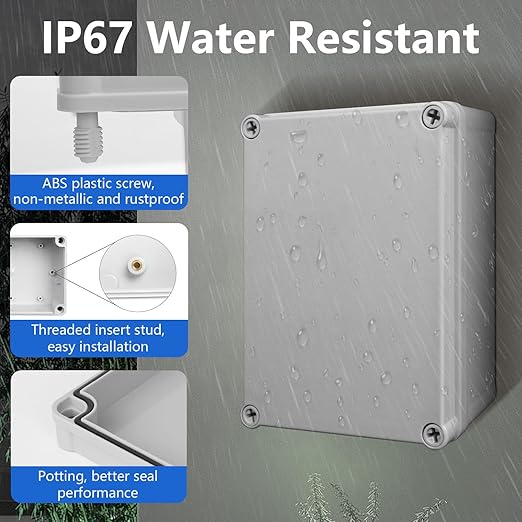LeMotech Junction Box IP67 Waterproof Dustproof ABS Plastic Project Box for Electrical Outdoor Enclosure Gray 4.9 x 4.9 x 3.9 inch (125 x 125 x 100 mm),2 Pack