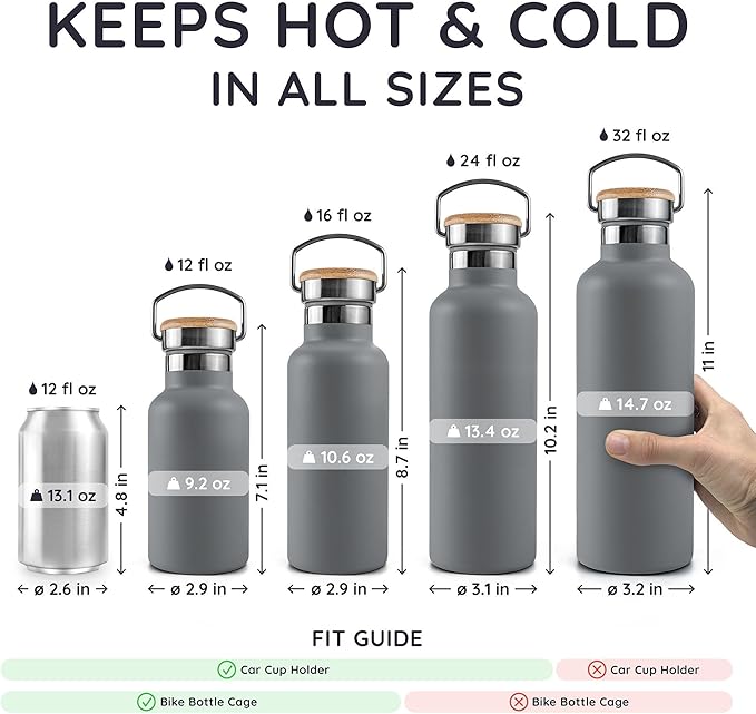 Bambaw Travel Water Bottle Stainless Steel 24 oz, Insulated Stainless Steel Water Bottle, Great for Travel & Work, Rust-Resistant, Wide Mouth Makes it Easy to Clean (Stormy Gray)
