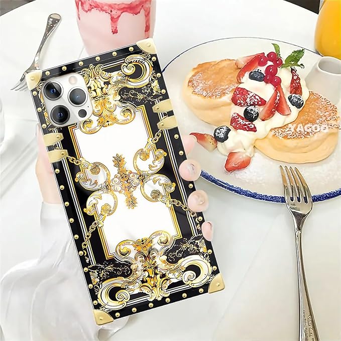 Compatible with iPhone 12 Case, Gold Grain Flowers Luxury Golden Decoration for Girl Women Soft TPU Shockproof Protective Hard PC Back for iPhone 12 Pro