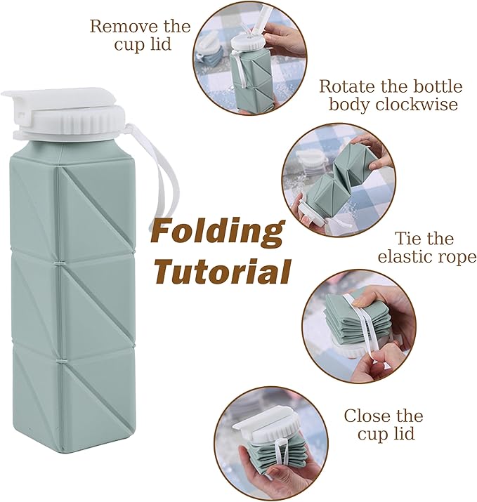 EOBTAIN Collapsible Watter Bottles for Traveling Grey Silicone Foldable Water Bottle with Straw,Portable Lightweight and BPA Free Reusable Water Bottle Cup for Camping Hiking,Leakproof