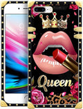 Compatible with iPhone 8 Plus 7 Plus Case, Glitter Red Rose Queen Leopard Lipstick Luxury Golden Decoration for Girl Women Soft TPU Shockproof Protective Hard PC Back