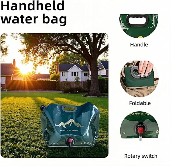 8L/281oz Outdoor Collapsible Water Jug BPA-Free w/Adjustable Faucet - Portable Leakproof Water Storage for Camping, Hiking, Travel & Emergencies (Blackish green)