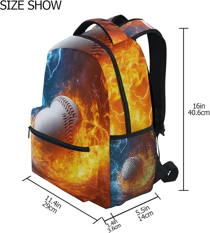 Wamika Baseball Ice Fire Boy Backpack Sports Ball School Backpack Kid Girl Preschool Book Bag
