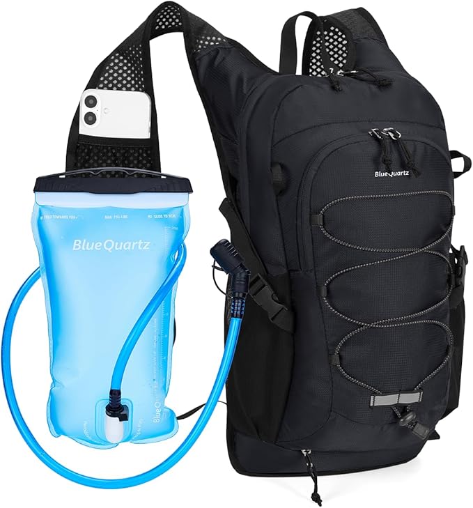 Blue Quartz Hydration Backpack with 2L Water Bladder, 18L Hiking Backpack for Women Men, Lightweight Water Pack with Phone Pocket for Quick Access, Hydration Pack for Cycling, Running, Biking