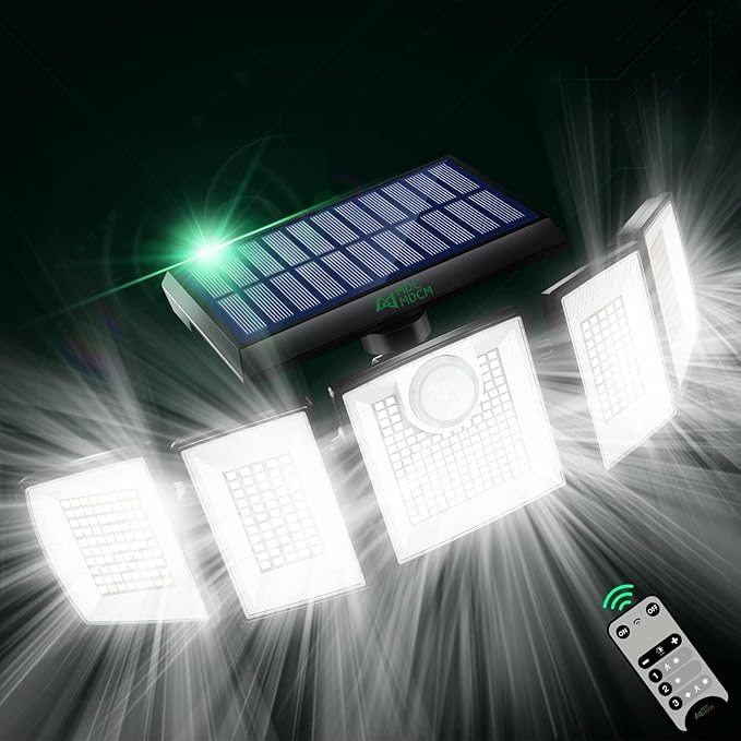 MDCMDCM Solar Lights Outdoor Waterproof Motion Sensor - 416 LEDs 3000 Lumens Super Bright 3 Brightness 3 Modes 2400mAh 360° Illumination 32ft Solar Flood Security Light for Outside (Contemporary, 1)