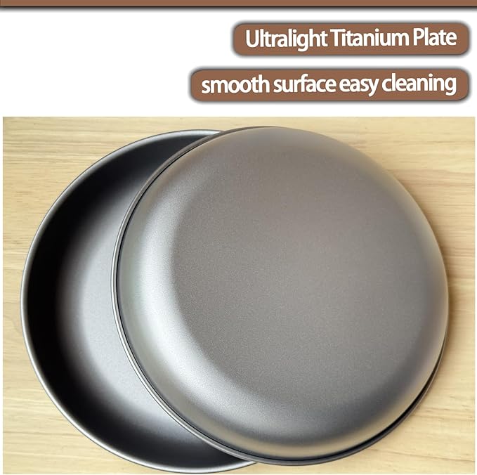 7.5Inch Titanium Plate With Knife Fork Spoon Set Of 4 - Ultralight For Backpacking, Hiking, Travel Dinnerware Easy Clean Compact