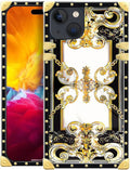 Compatible with iPhone 15 Case, Gold Grain Flowers Luxury Golden Decoration for Girl Women Soft TPU Shockproof Protective Hard PC Back for iPhone 15