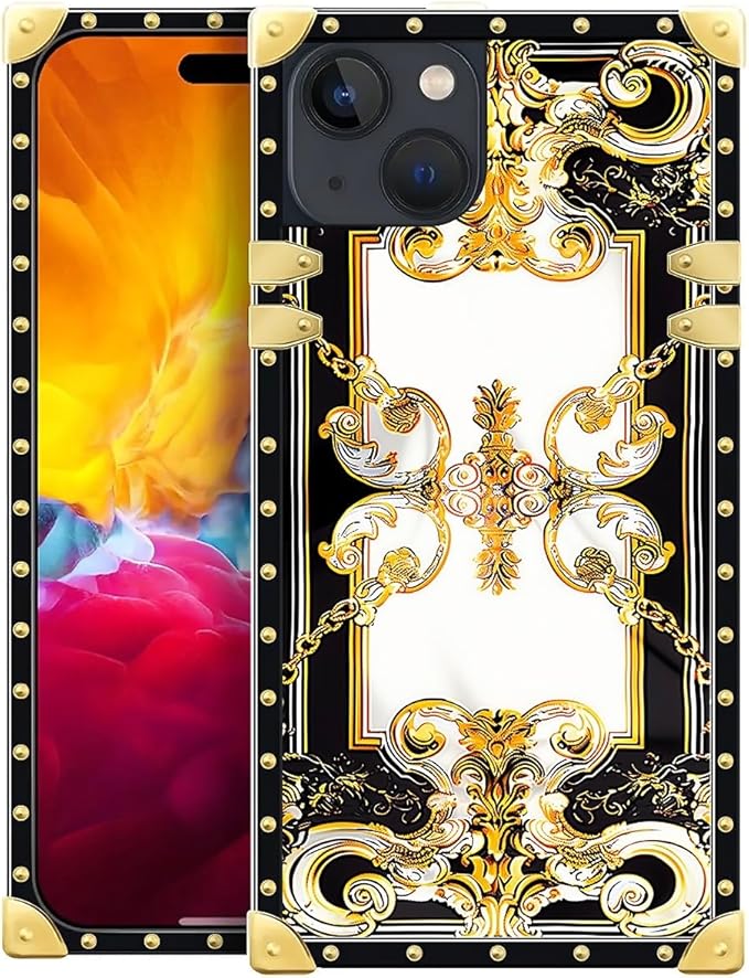Compatible with iPhone 15 Case, Gold Grain Flowers Luxury Golden Decoration for Girl Women Soft TPU Shockproof Protective Hard PC Back for iPhone 15
