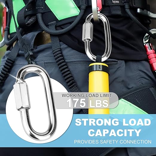 10 Pcs 1.5 Inch 316 Heavy Duty Stainless Steel Chain Quick Links, 175 Lbs Capacity Carabiner Locking Repair Connector Pets Keychain for Outdoor Traveling Equipment