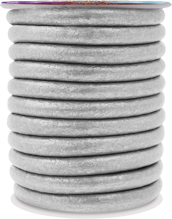 Mandala Crafts Round Genuine Silver Leather Cord for Jewelry Making – 6mm Cowhide Leather Rope String Lace for Kumihimo – 4.4 Yards Cowhide Craft Cording Spool