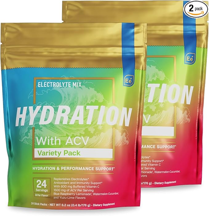 Essential Elements® Hydration Packets - Variety Pack - Electrolytes Powder No Sugar - Electrolyte Drink Mix - Superior Hydration with ACV & Vitamin C - 48 Stick Packs