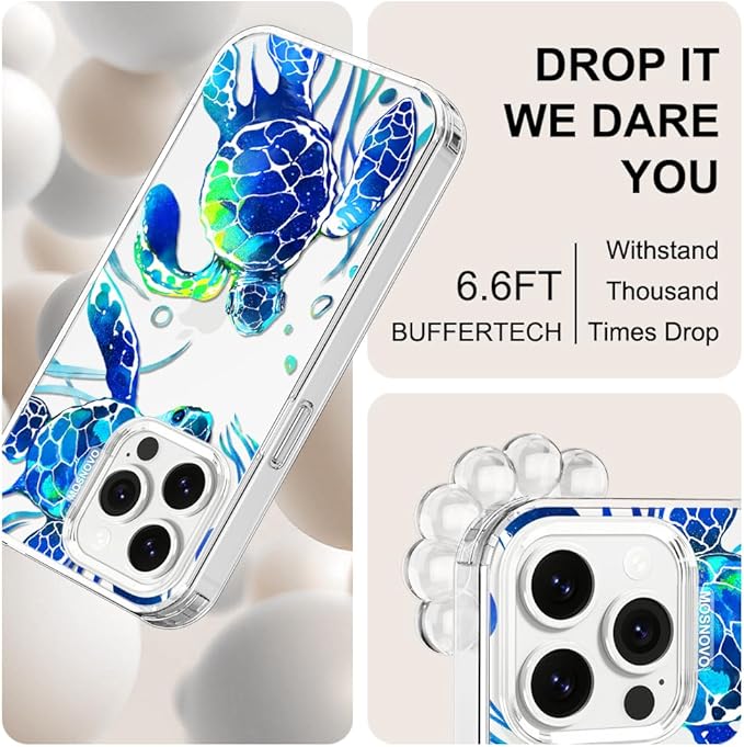 MOSNOVO Case for iPhone 14 Pro Max, [Buffertech 6.6ft Military-Grade Drop Protection] [Anti Peel Off Tech] Clear TPU Bumper Phone Case Cover Design - Sea Turtles