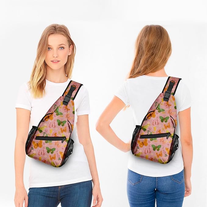 FyLybois Butterfly Sling Bag for Women Lightweight Crossbody Backpack Casual Daypack with Adjustable Strap for Travel Work Hiking Everyday Use