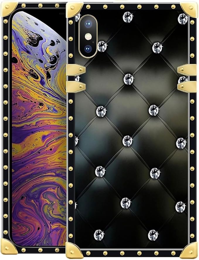 Compatible with iPhone Xs Max Case, Shiny Black Sofa Crystal Luxury Golden Decoration for Girl Women Soft TPU Shockproof Protective Hard PC Back for iPhone Xs Max