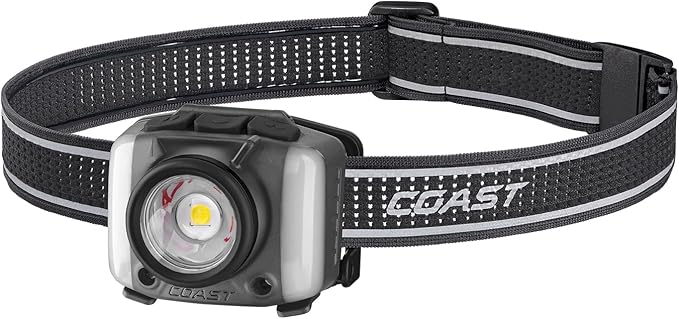 Coast FL97R Voice-Controlled 1200 Lumen Rechargeable LED Headlamp with Pure Beam® Spot & Flood, ARC Lighting, Red & Green Color Modes, Glide Focus™ Radial Arm Dial and USB-C Charge Port, Grey