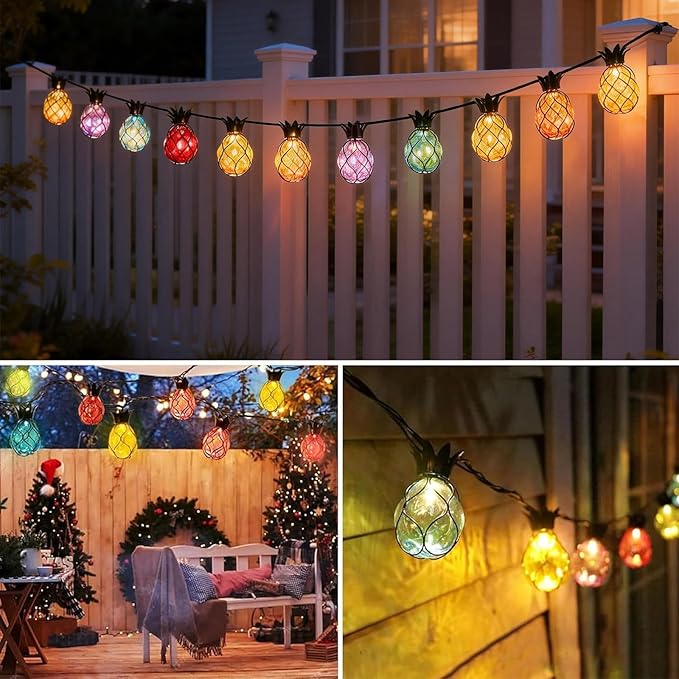 Vigdur Pineapple String Lights - Outdoor Patio Lights Plug in with 10 Pineapple Bulbs Connectable, Indoor String Light for Bedroom Bistro Tiki Decor(10FT