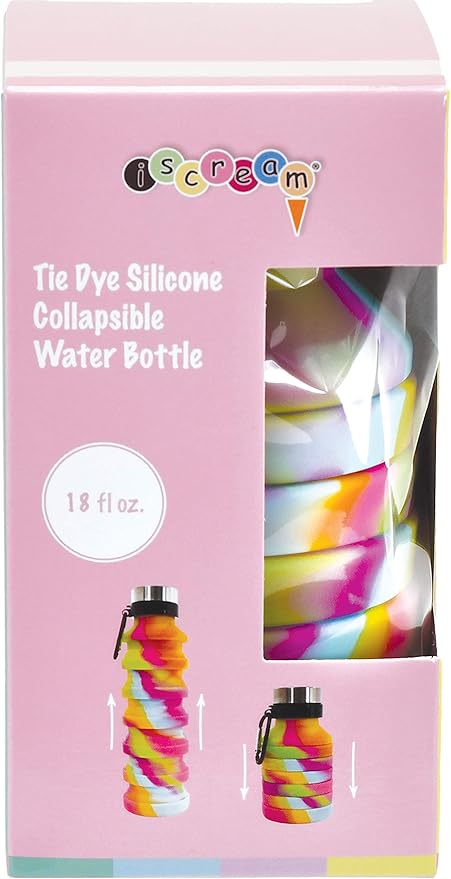 iscream BPA Free, 18 oz Collapsible Silicone Bottle with Carabiner - Rainbow Sherbert