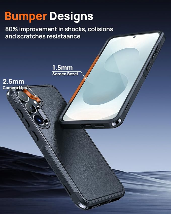 Lanhiem for Samsung Galaxy S25+ S24+ Plus Phone Case with Tempered Glass Screen Protector, Shock Absorption, Anti-Scratch Shockproof Case Cover for Samsung S25+ Plus S24 Plus, Black