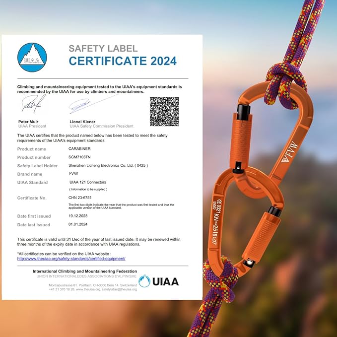 FVW Auto Locking Rock Climbing Carabiner Clips,Professional 25KN (5620 lbs) Heavy Duty Caribeaners for Rappelling Swing Rescue & Gym etc, Large D-Shaped Carabiners