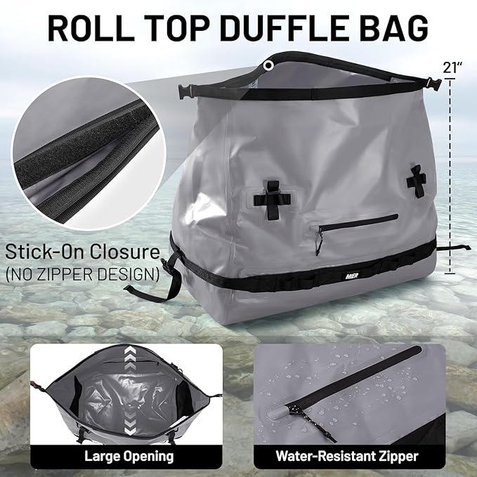 MIER Waterproof Duffel Bag Motorcycle Dry Bag Backpack Large Roll-Top Heavy Duty Dry Duffle Bags for Kayaking Camping Boating Gym Beach Cruise Ship, 60L/80L