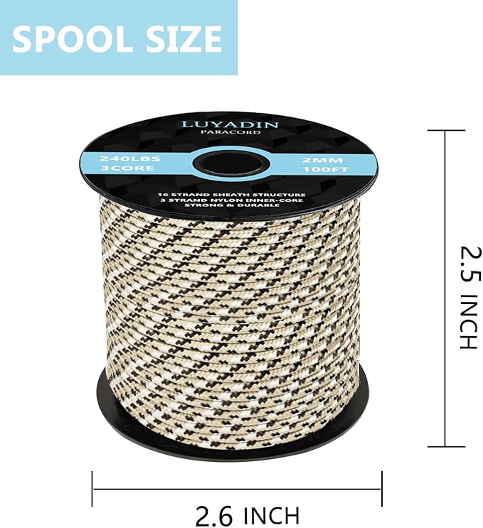 Paracord 240lb - Diameter 2mm Micro Utility Cord -3 Strand Parachute Spool Cord - 100ft 200ft,Paracord for Camping,Hiking,Fishing,Outdoor and DIY
