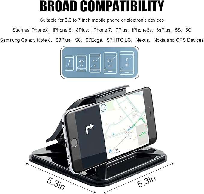 Car Phone Holder Mount for Dashboard, Universal Anti-Slip Dashboard Cell Phone Stand with Suction Cup for Most iPhone, Samsung, Android Smartphones – Hands-Free GPS Vehicle Mount for Cars