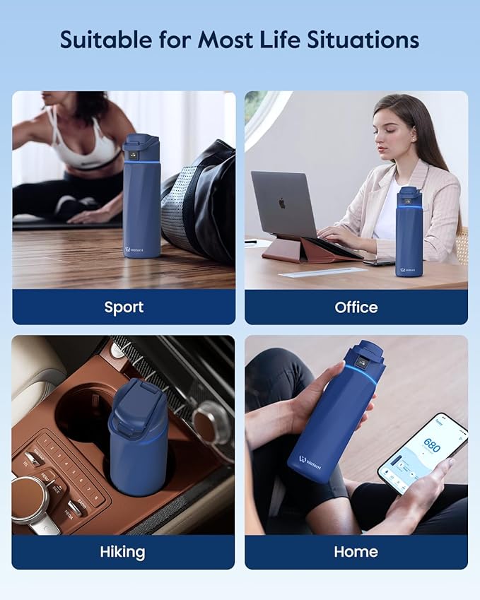 BOOST Smart Water Bottle that Reminds You to Drink, 24oz BPA-Free Stainless Steel Vacuum Insulated, Wide Mouth Water Tracker Bottle with APP for School, Gym, Office, Ideal for Mother's Day