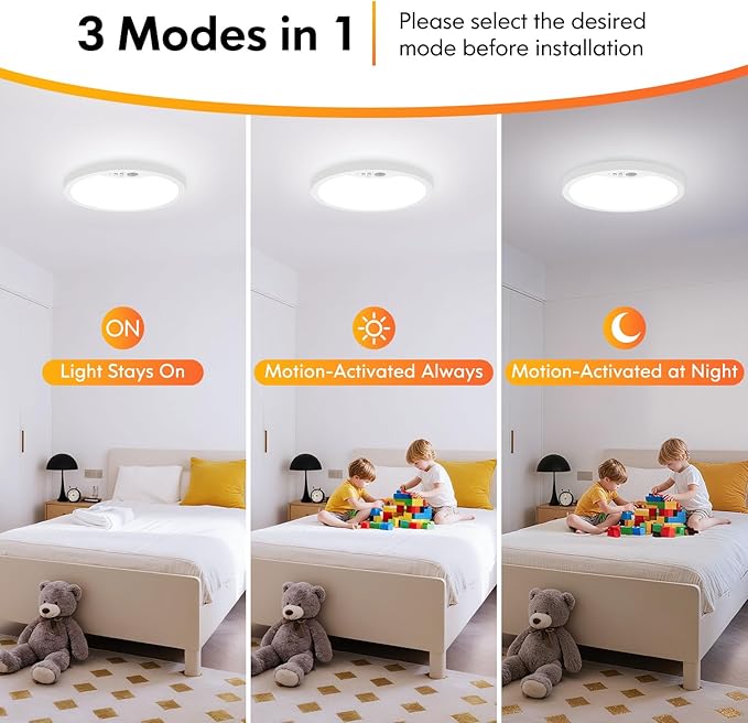Brightever 7 Inch Motion Sensor Ceiling Light Wired, 15W 1500LM Close to Ceiling Light Fixture, Ultra Slim 0.67Inch, 2700K-6500K Adjustable Motion Sensor Light Indoor for Laundry, Garage, Stairs 1Pack