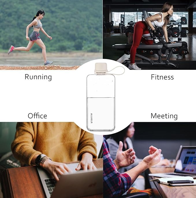 Portable Flat Water Bottle,BPA Free Reusable Tritan Plastic Travel Water Bottle Cup,Lightweight Leakproof Slim Water Bottles Fits Purse,Backpacking,Hiking (White, 13.5 oz)