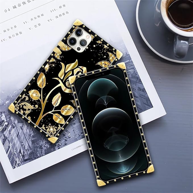 Compatible with iPhone 11 Pro Max Case, Shine Gold Rose Luxury Golden Decoration for Girl Women Soft TPU Shockproof Protective Hard PC Back for iPhone 11 Pro Max