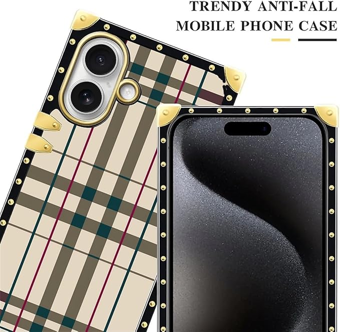 for iPhone 17 Case Luxury Golden Decoration for Girl Women Soft TPU Shockproof Protective Hard PC Back for iPhone 17 Crazy Pattern Black Red Beige Stripes