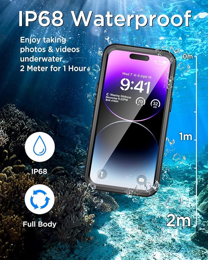 Beeasy for iPhone 14 Pro Max Waterproof Case with Magsafe, IP68 Underwater Military Grade, Phone Case with Shockproof, Dustproof, Rugged 360 Full Body Protection Cover with Built-in Screen Protector