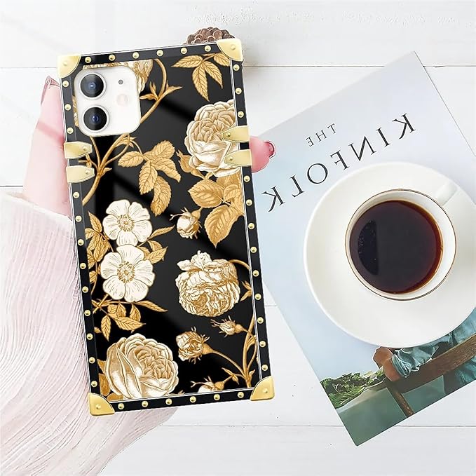 Compatible with iPhone 11 Case, Blooming Rose Golden Flower Luxury Golden Decoration for Girl Women Soft TPU Shockproof Protective Hard PC Back for iPhone 11