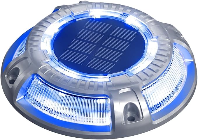 addlon Solar Dock Lights Outdoor 1 Pack, 2 Color Modes LED Deck Marine Waterproof Driveway Marker Lights for Step Sidewalk Stair Garden Pathway Walkway Yard (Blue Light/Cool White)
