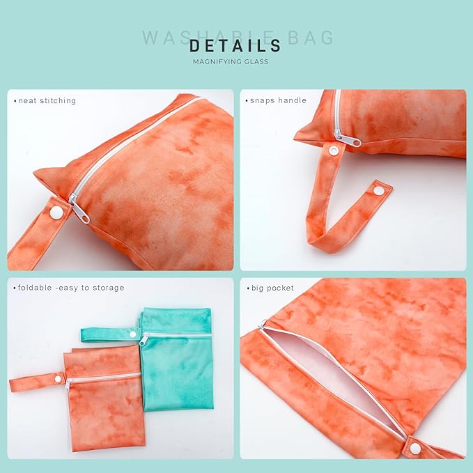 Wet Dry Bag Waterproof Reusable Wet Bag for Swimsuit, Travel, Beach, Pool, Bathing Suit, Diapers, Dirty Yoga Gym Clothes Daycare Organizer One Zippered Pocket(orange blue)