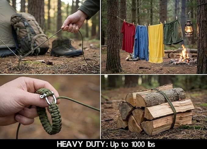 Paracord 850lb | Parachute Cord 12 Strand Genuine Type III Nylon Rope Tent Rope Mil Spec 100% Nylon (Camouflage Army Green, 100ft)