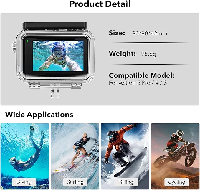 Waterproof Case for DJI Action 5 Pro/Action 4/3, Protective Diving Housing, Floating Handle, Head Strap, Storage Carrying Case for DJI Osmo Action Diving Accessories