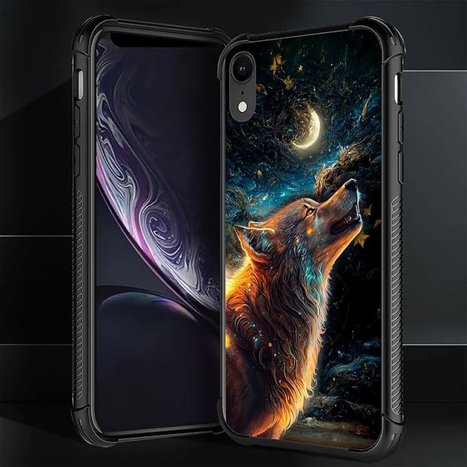 for iPhone XR Case, Star Cave Hungry Wolf Pattern Graphic Design Girl Boy Soft Silicone Hard Acrylic Shock Protection for iPhone XR